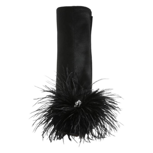 Sam Edelman Black Feathered Heeled Boots Sz 9 - Picture 10 of 16